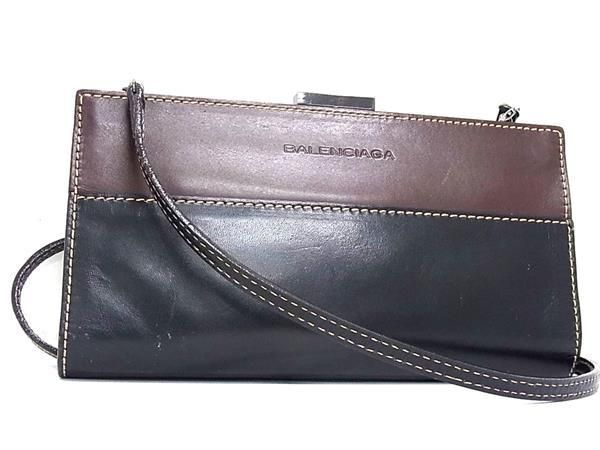 1円 ■極美品■ BALENCIAGA バレンシアガ レザー バイカラー ショルダーバッグ 肩掛け レディース ブラック系×ブラウン系 AW8420の画像1