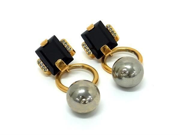 1円 ■美品■ MARNI マルニ ラインストーン ピアス アクセサリー レディース ゴールド系×ブラック系 AW6553_画像1