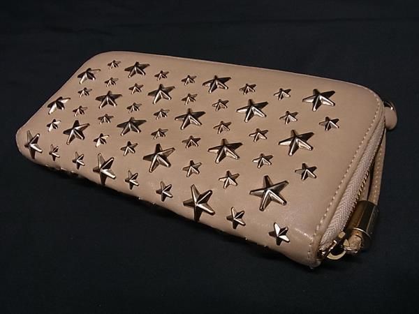 1円 ■美品■ JIMMY CHOO ジミーチュウ フィリパ レザー スタースタッズ ラウンドファスナー 長財布 ウォレット ピンクベージュ系 FA5312の画像2