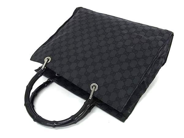 1円 GUCCI グッチ 002 1010 002122 バンブー GGキャンバス ハンドバッグ トートバッグ レディース メンズ ブラック系 AW8510の画像3