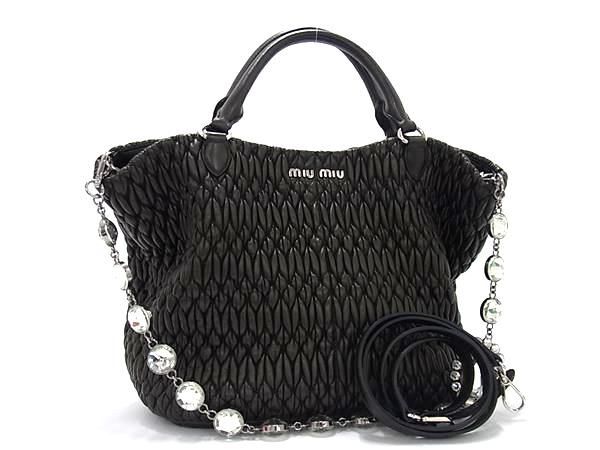 1 jpy # beautiful goods # miumiu MiuMiu ma tera  Senna pa crystal leather 2WAY handbag shoulder lady's black group BG7854