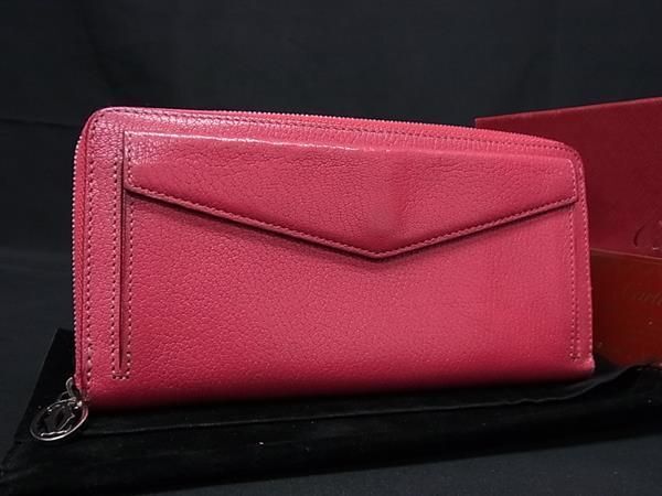 1円 ■美品■ Cartier カルティエ レザー ラウンドファスナー 長財布 ウォレット 札入れ 小銭入れ レディース ピンク系 BJ2480の画像1