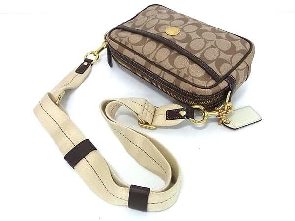 1円 ■美品■ COACH コーチ 11355 シグネチャー PVC ワンショルダーバッグ ミニ クロスボディ ポシェット ベージュ系×ブラウン系 AY1832の画像3