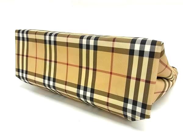 1円 ■美品■ BURBERRY バーバリー ノバチェック PVC×レザー ハンドバッグ トートバッグ レディース ベージュ系 BI1983の画像4