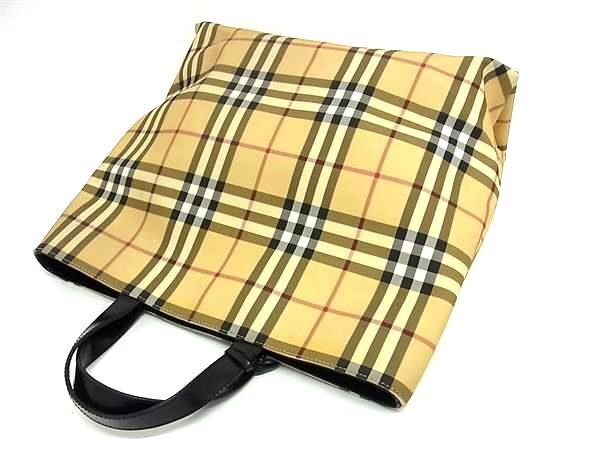 1円 ■美品■ BURBERRY バーバリー ノバチェック PVC×レザー ハンドバッグ トートバッグ レディース ベージュ系 BI1983の画像3