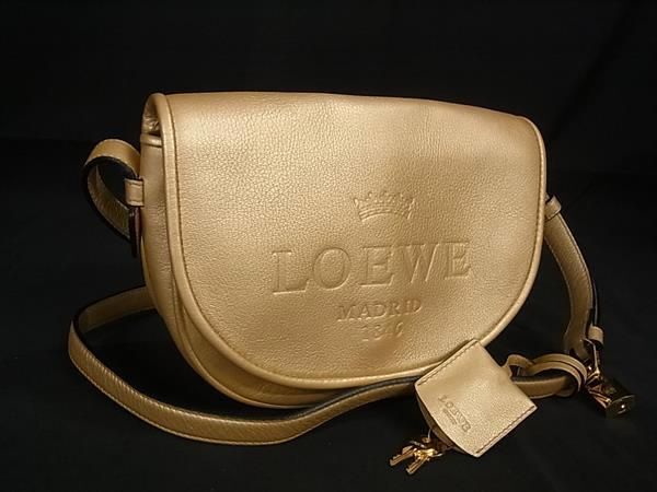 1円 ■美品■ LOEWE ロエベ ヘリテージ レザー クロスボディ ショルダーバッグ 斜め掛けかばん レディース ゴールド系 FA6017