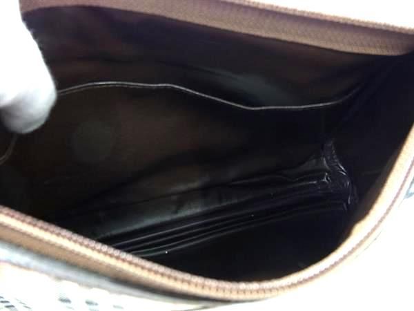 1 иен # прекрасный товар # Burberrys Burberry znoba проверка парусина × кожа клатч ручная сумочка оттенок бежевого × оттенок коричневого AW8606