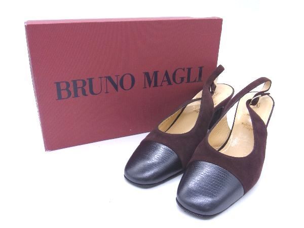 ■美品■ BRUNOMAGLI ブルーノマリ ヌバック ヒール パンプス サイズ34 1/2 (約21.5cm) 靴 シューズ レディース ブラウン系 DD2854の画像1