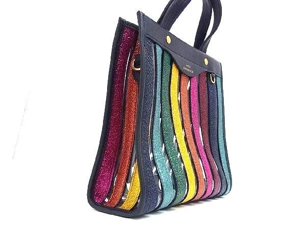 # как новый # ANYA HINDMARCH Anya Hindmarch кожа ручная сумочка большая сумка женский темно-синий серия × многоцветный FC0118