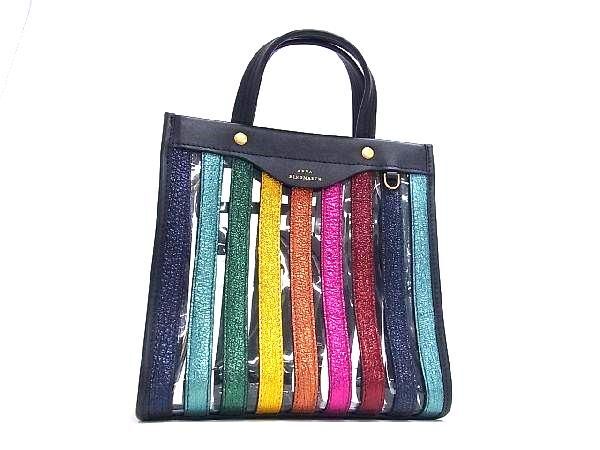 # как новый # ANYA HINDMARCH Anya Hindmarch кожа ручная сумочка большая сумка женский темно-синий серия × многоцветный FC0118
