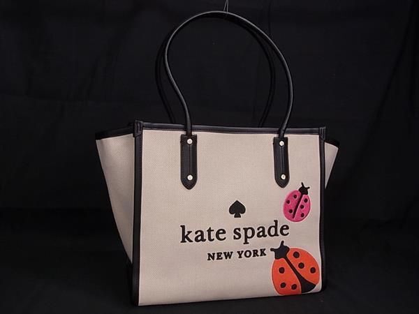 ■新品■未使用■ kate spade ケイトスペード キャンバス てんとう虫 トートバッグ ショルダーバッグ ベージュ系×ブラック系 FA1079_画像1