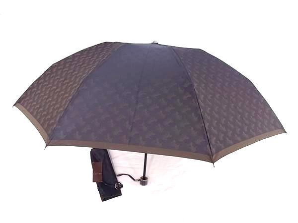 1 jpy # beautiful goods # CELINE Celine polyester horse car pattern 3 step folding folding umbrella high class umbrella umbrella rainwear men's lady's brown group AV9211