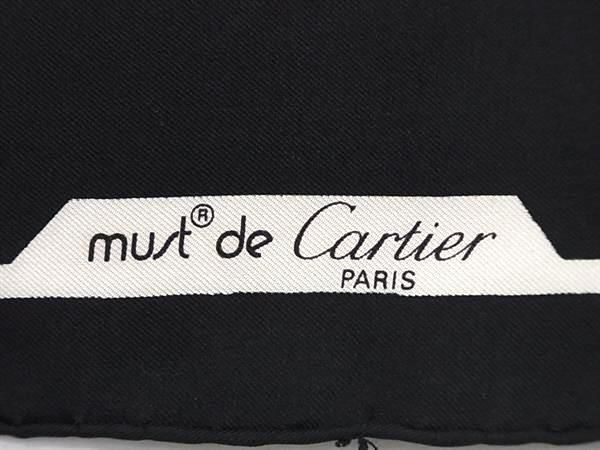 1円 ■美品■ Cartier カルティエ マストライン 総柄 大判 スカーフ ストール ショール レディース ブラック系×マルチカラー FA1656の画像4