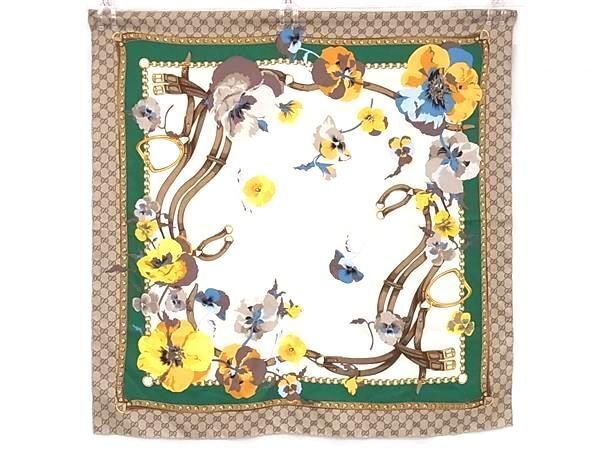 1 jpy # ultimate beautiful goods # GUCCI Gucci GG pattern flower floral print large size scarf stole shawl lady's brown group × multicolor FC1491