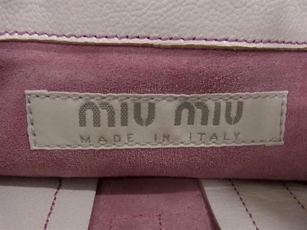 1 иен miumiu MiuMiu кожа × сетка сумка на плечо плечо .. портфель наклонный .. портфель женский слоновая кость серия × розовый серия BI2055