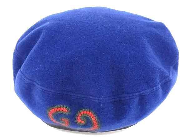 1 jpy # ultimate beautiful goods # GUCCI Gucci Inter locking G polyester × acrylic fiber beret declared size M hat blue group × black group AW4150