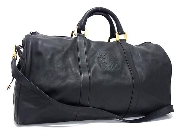 1 jpy # beautiful goods # LOEWE Loewe hole g ram leather 2WAY handbag shoulder bag Boston bag lady's black group AY1702