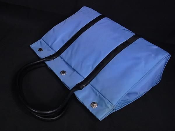 1円 PRADA プラダ テスートナイロン×レザー トートバッグ ショルダー 肩掛けかばん レディース ブルー系×ブラック系 AW8464_画像3