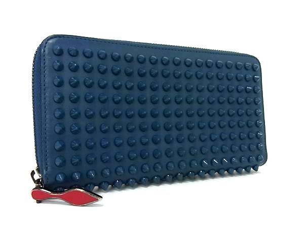 1 jpy # new goods # unused # Christian Louboutin Louboutin panel to-ne spike studs leather long wallet wallet blue group BL0003