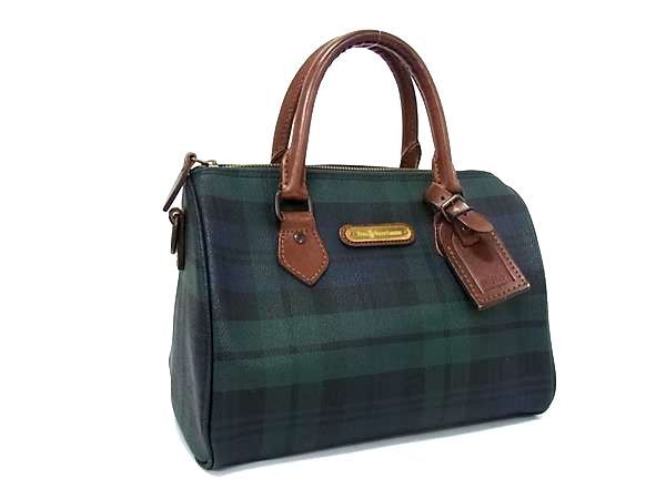 1 иен # прекрасный товар # POLO RALPH LAUREN Polo Ralph Lauren PVC× кожа в клетку ручная сумочка большая сумка Mini Boston оттенок зеленого AW8467