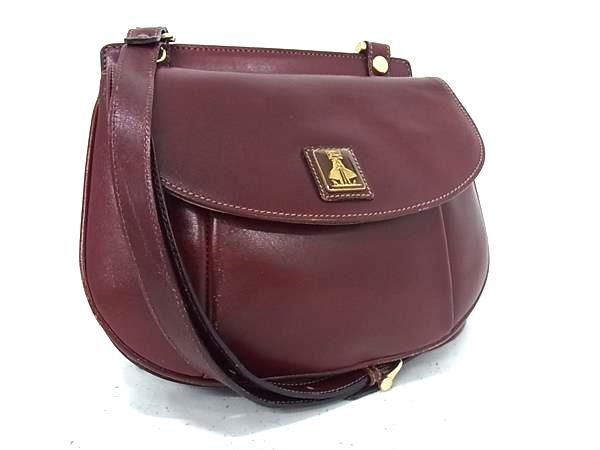 1 иен # прекрасный товар # Burberrys Burberry z кожа Cross корпус сумка на плечо небольшая сумочка наклонный .. женский бордо серия BL0096