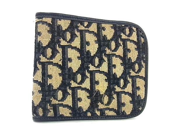 1 jpy # beautiful goods # ChristianDior Christian Dior Toro ta- canvas × leather folding twice purse wallet navy series BG8337