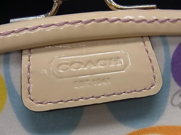 1円 ■美品■ COACH コーチ サテン がま口 マルチポーチ マルチケース 小物入れ レディース アイボリー系×マルチカラー BG8329_画像5