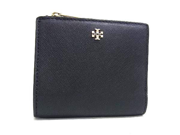 1円 ■美品■ TORY BURCH トリーバーチ レザー 二つ折り 財布 ウォレット 札入れ 小銭入れ レディース ブラック系 BL0551_画像1