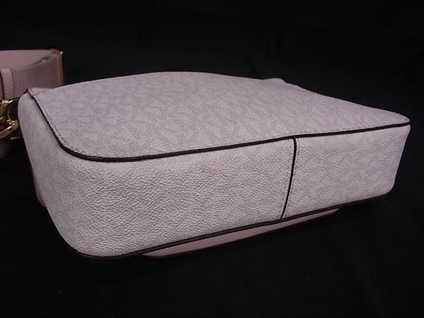 1 иен # как новый # MICHAEL KORS Michael Kors MK рисунок PVC× кожа Cross корпус сумка на плечо наклонный .. оттенок белого × розовый серия FA6095