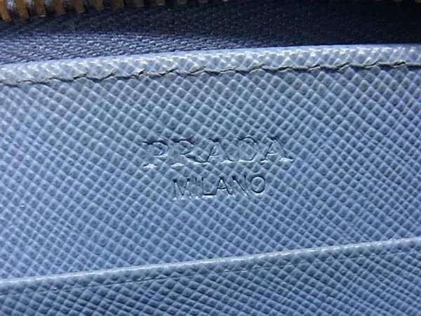 1円 PRADA プラダ サフィアーノレザー リボン ラウンドファスナー 長財布 ウォレット 小銭入れ レディース ライトブルー系 FA6046_画像5