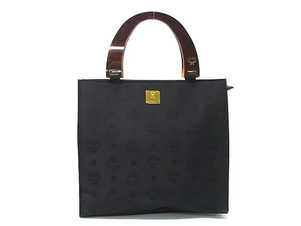 1 jpy # beautiful goods # MCM M si- M Visee tos pattern plastic steering wheel nylon handbag tote bag lady's black group AZ1841