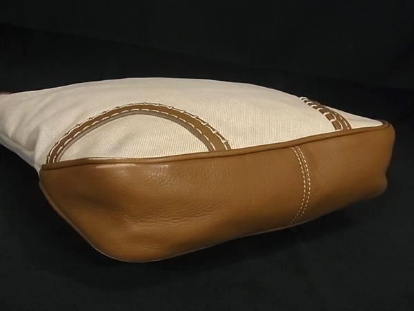 1 иен # прекрасный товар # BURBERRY Burberry парусина × кожа Cross корпус сумка на плечо наклонный .. портфель слоновая кость серия × оттенок коричневого AZ1686