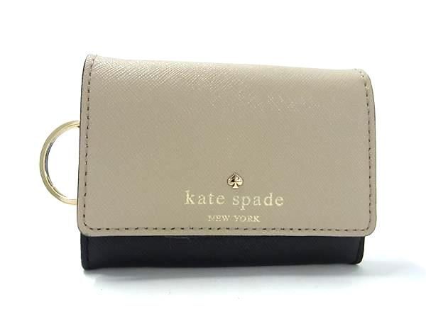 1円 ■美品■ kate spade ケイトスペード レザー コインケース コインパース 小銭入れ カードケース グレージュ系×ブラック系 FA6528