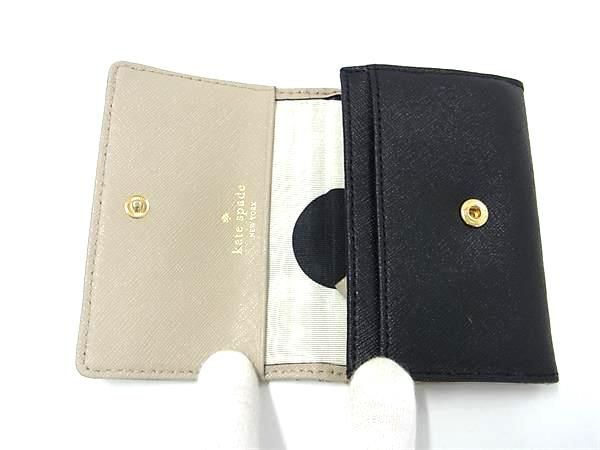 1円 ■美品■ kate spade ケイトスペード レザー コインケース コインパース 小銭入れ カードケース グレージュ系×ブラック系 FA6528