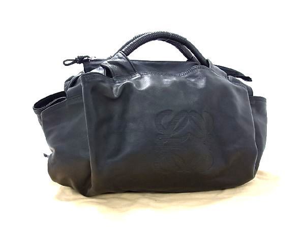 1円 ■新品同様■ LOEWE ロエベ アナグラム ナッパアイレ ナッパレザー ハンドバッグ トートバッグ レディース ブラック系 EA2225_画像1