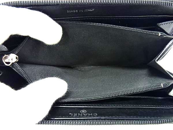 1 иен # прекрасный товар # CHANEL Chanel здесь Mark черная икра s gold раунд застежка-молния длинный кошелек бумажник . inserting мужской оттенок черного FB0451