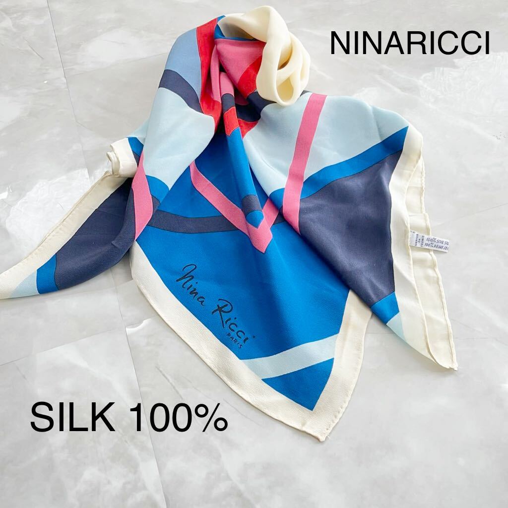 シルク NINARICCI ニナリッチ 大判 スカーフ シルクスカーフ 総柄 スカーフの画像1