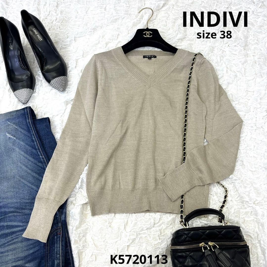 INDIVI インディヴィ ラメセーター セーター ラメ ベージュ 38サイズ 春ニットの画像2