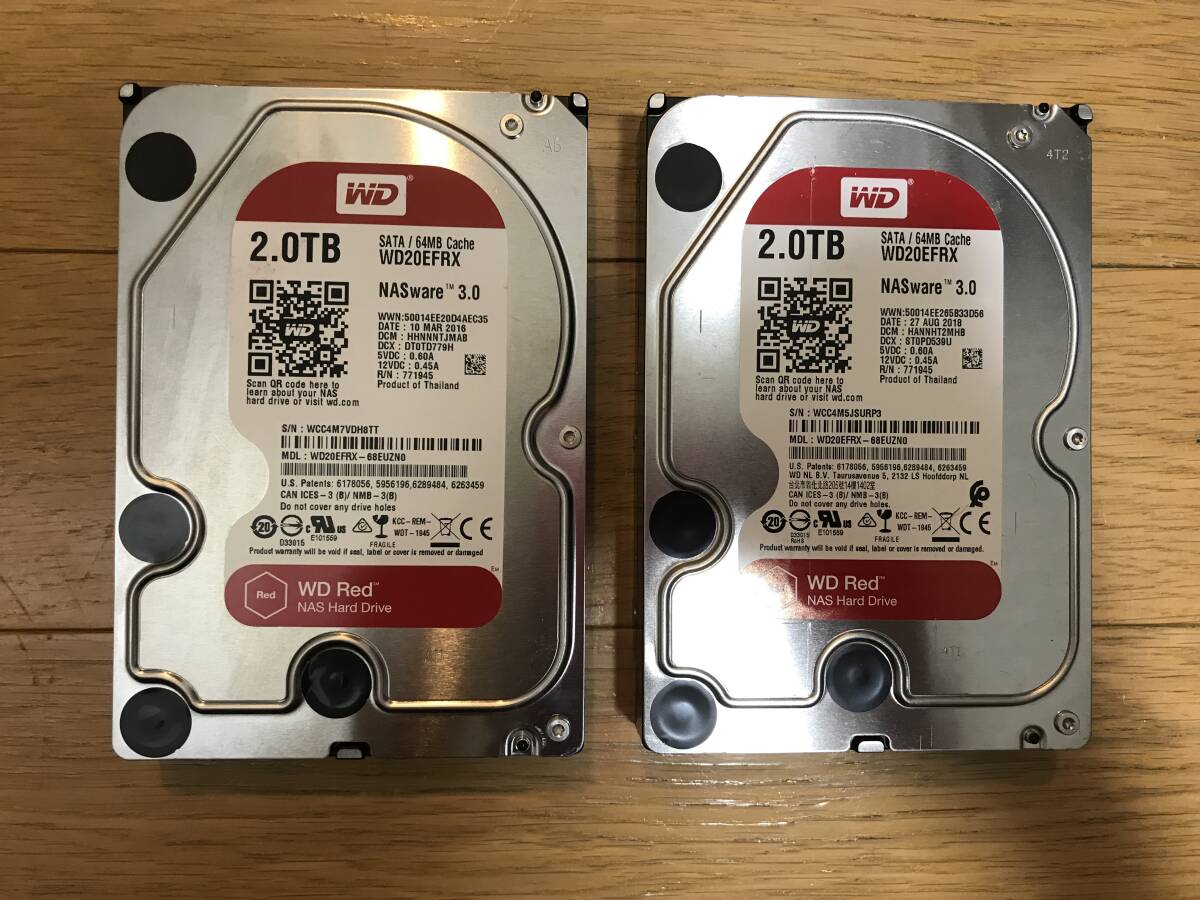 Western Digital WD20EFRX 2TBx2個セット 3.5inch HDD 動作確認済 正常判定 使用時間30233時間、61374時間