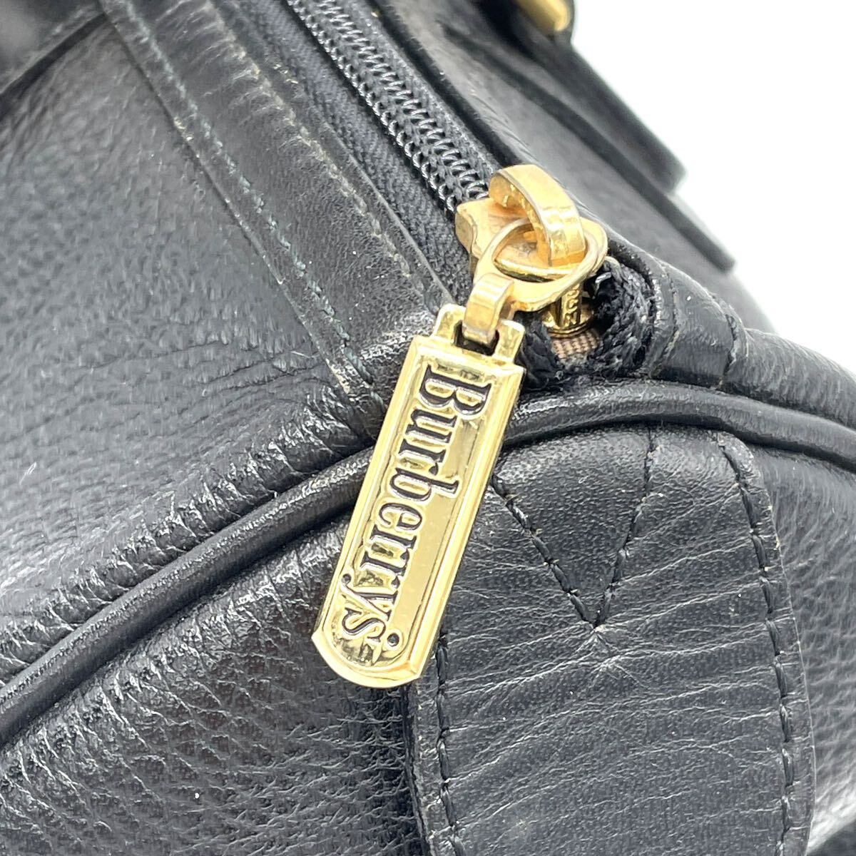 1円 美品 Burberrys BURBERRY バーバリー レザー ブラック ノバチェック ミニボストン ハンドバッグ ゴールド金具の画像7