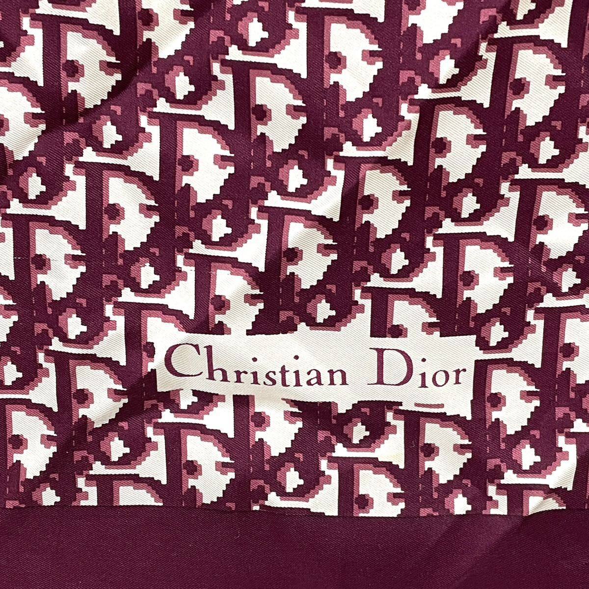 1円 美品 Christian Dior クリスチャンディオール トロッター ボルドー シルク スカーフ 大判スカーフの画像6