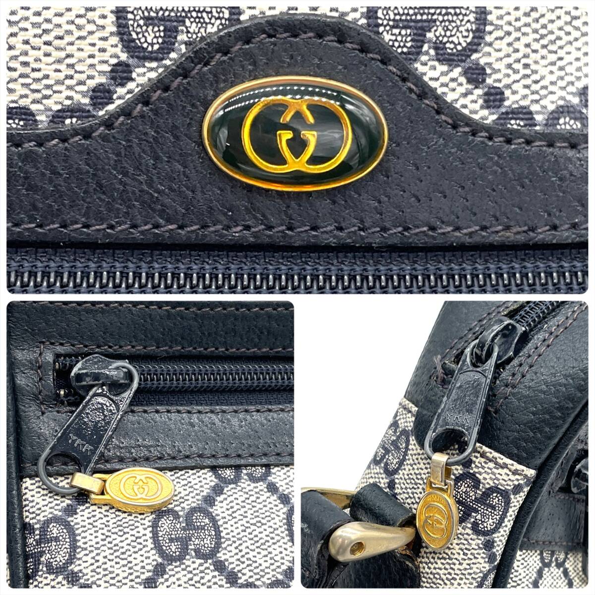 1円 外観極美品 GUCCI オールドグッチ シェリーライン GG柄 ネイビー ショルダーバッグ クロスボディ インターロッキングG ゴールド金具の画像6