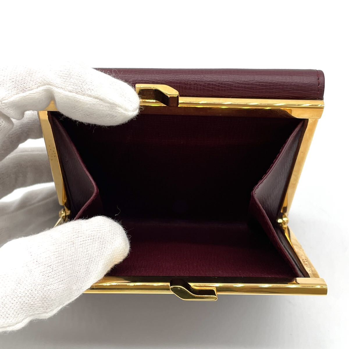 1円 未使用保管品 Cartier カルティエ マストライン カーフレザー ボルドー 2つ折り財布 がま口 ゴールド金具