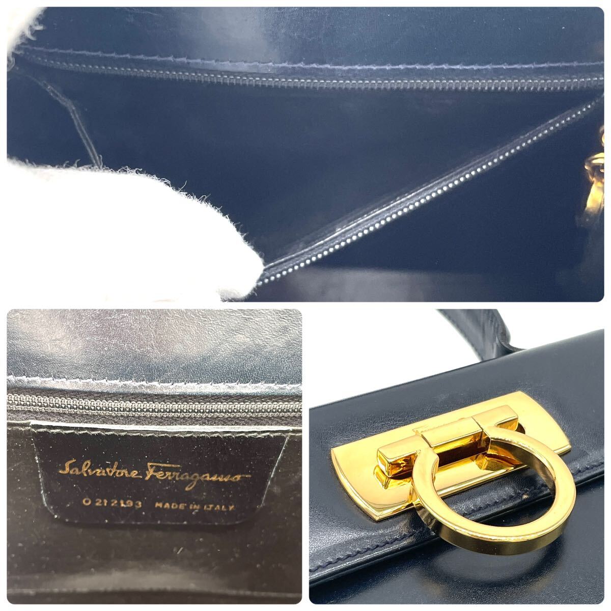 1円 美品 Salvatore Ferragamo フェラガモ ガンチーニ カーフレザー 2way ミニハンドバッグ ショルダー ゴールド金具_画像10