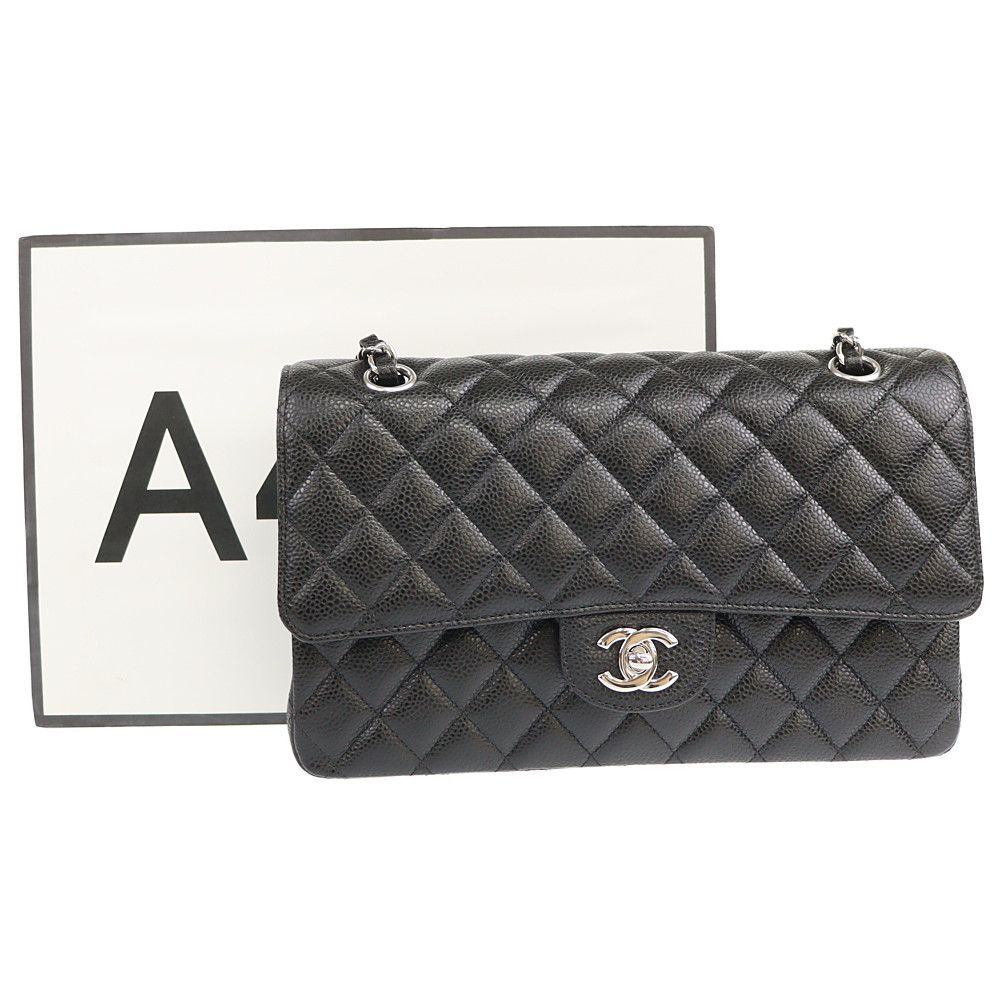 代引不可 シャネル CHANEL ショルダーバッグ Wフラップ マトラッセ ブラック シルバー金具 キャビアスキン 中古SA 276761_画像9