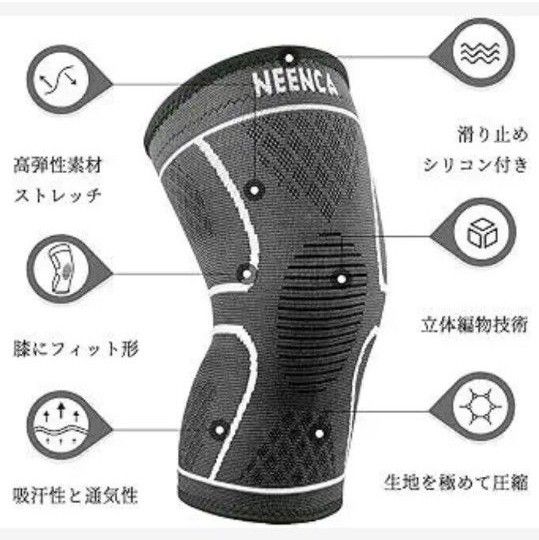 未使用品! 膝サポーター 2枚セット スポーツ用 膝保護 通気性 膝安定 NEENCA