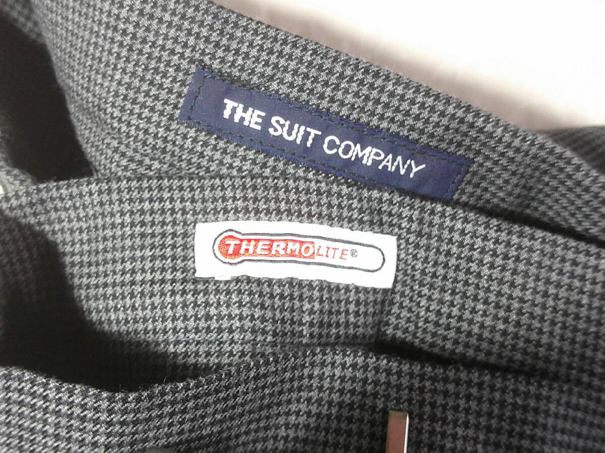 ssy8572 THE SUIT COMPANY スラックス ノータックパンツ ダークグレー系 ■ 細かいチェック柄 ■ 薄手 サーモライト サイズL 82_画像9