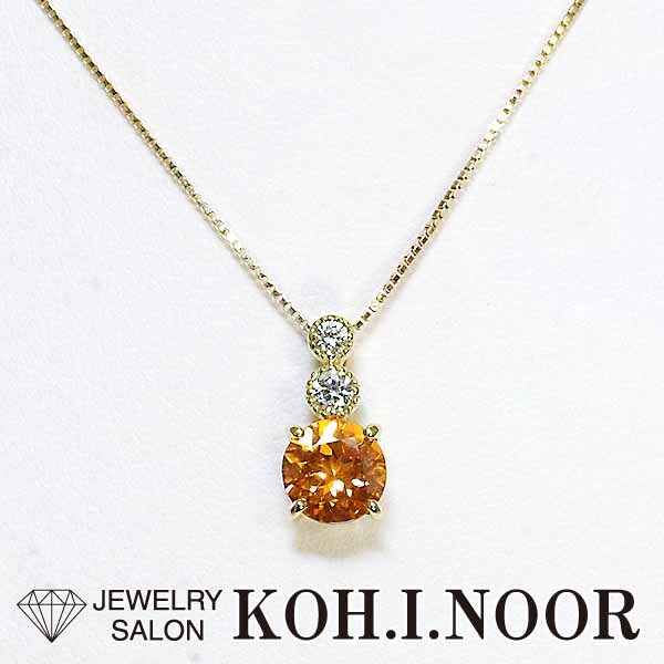 スペサルティンガーネット 0.99ct ダイヤモンド 0.07ct 18金イエローゴールド K18YG ペンダント ネックレス_画像1