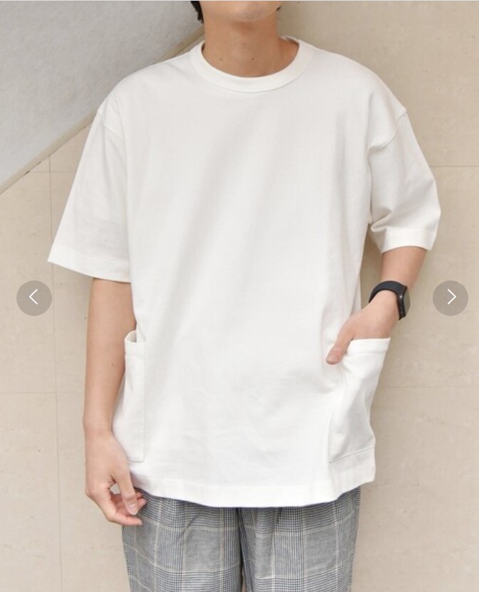 **SHIPS any USA cotton big Silhouette kanoko camp pocket T-shirt white size L unisex both side pocket **