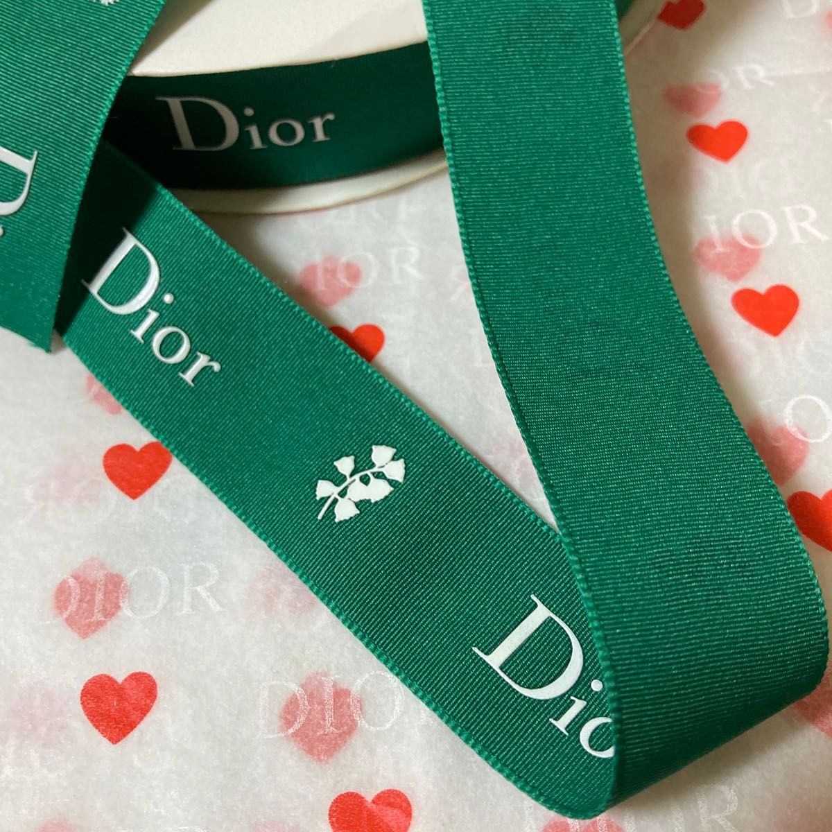 【超レア】Dior/グリーンスズラン柄ラッピングリボン【幅2.5㎝×10m】